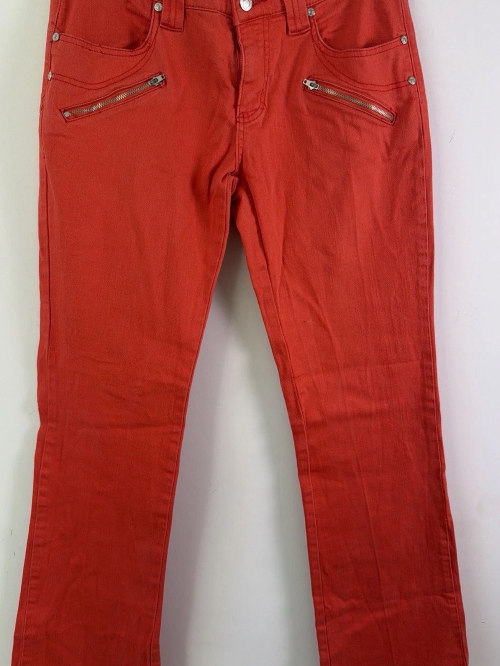 Soho Babe Women's Red Low Rise Pants Moto Zip Pockets Size 11